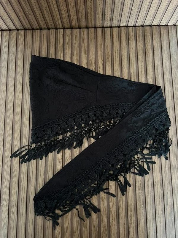 Top Crop Corset Caicai Preto com Jacquard e Franjas – photo 2